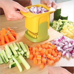 Fruit Vegetable Tools Mtifunctional Chopper Household Hand Pressure Onion Dicer Cucumber Potato Slicer French Fries Cutter Drop De Dha3U