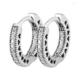 Hoop Earrings Genuine 925 Sterling Silver Hearts Of Signature Earring For Women Girls Gift Brincos Trinket Jewelry