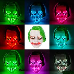 Party Masks Halloween Green Hair Clown Led Cold Light Mask Bar Glowing Drop Delivery Home Garden Festive Supplies Dhyok