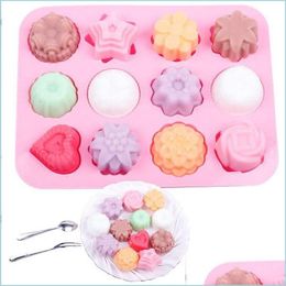 Baking Moulds Diy Sile Soap Mold 12 Hole Flower And Silica Gel Cake Pudding Jelly Molds Handmade Chocolate Mod Drop Delivery Home Ga Dhwjl