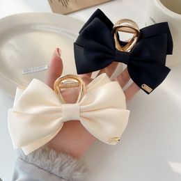 Hair Clips Barrettes Fashion Korean Big Bow Claws Double Sided BowKnot Grab Metal pins Satin Barrette Accessories 230330