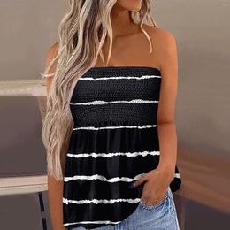 Women's Blouses Striped Camis Strapless Tank Top Women Loose Sleeveless Summer Vacation Holiday Bandeau Smocked Tube Tanks Streetwear Daily