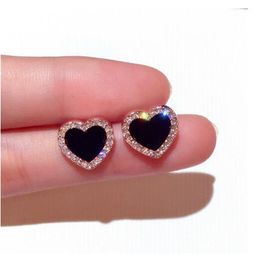 Engagement Enamel Cute Heart Stud Earrings for Women Girls Rose Gold Color Summer jewelry Black Earring Wedding Jewelry Gifts GC2006