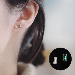 Stud Earrings 925 Sterling Silver Simple Green Square Zircon Women Small Cute Wedding 14k Gold Plating Jewelry Girlfriend Gift