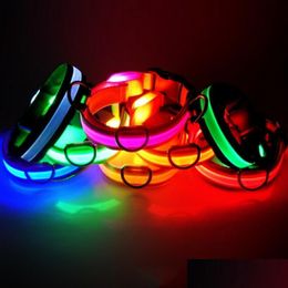 Dog Collars Leashes Led Nylon Collar Cat Harness Flashing Light Up Night Safety Pet Mti Color Xsxl Size Christmas Accessories Drop Dhmwe