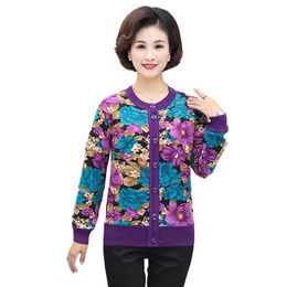 Women's Sweaters 2023 Middle-aged Mother Spring Cardigan Women Casual Print Long Sleeve Knitted Tops O-neck Sweater Coat NW1381