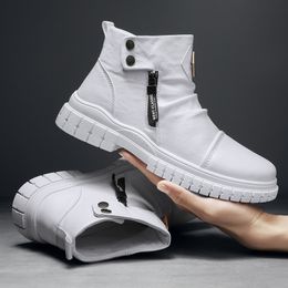 Boots PUPUDA Trend Shoes Male White Sneakers Men Fashion High Top For Cowboy Casual Black Leather Ankle 230330