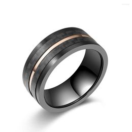 Cluster Rings 8mm Stainless Steel Men Wholesale Two-color Carbon Fiber Ring Wedding Engagement Party Gift Anniversary