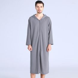 Men's Sleepwear Men Zipper Bathrobe Long Sleeve Kimono Robe Nighty Gown Casual Nightwear Autumn Loose Homewear