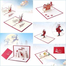 Greeting Cards Christmas 3D Pop Up Merry Series Santas Handmade Custom Gifts Souvenirs Postcards Drop Delivery Home Garden Festive P Dhtbo