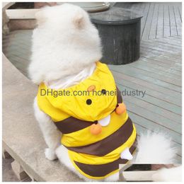 Dog Apparel Designer Pet Lady Summer Springwaterproof Yellow Bee Poncho Cartoon Raincoat Two Legs Wear For Middle Small Dogs Cat Dro Dhpxc
