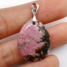 Pendant Necklaces Natural Rhodonite Stone Teardrop Lucky Jewelry S408