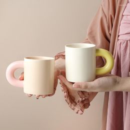 Mugs Creative Cute Cartoon Ceramic Mug Thick Handle Couple Breakfast Milk Cup Porcelain Cake Dessert Gift Home Decoration