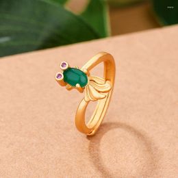 Cluster Rings Ancient Gold Craft Inlaid With Natural An Jasper Fish-shaped Carp For Women Classic Style Exquisite Jewellery Adjustable