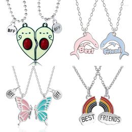 Pendant Necklaces 2PCS Cartoon BFF Couple Avocado Butterfly Dolphin Friends Chains Pandent Necklace Fashion Kids Friendship Jewelry