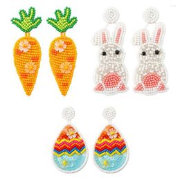 Dangle Earrings Aesthetic Y2K Accessories Jewellery Handmade Cute Egg Carrot White Easter Seed Beaded For Women Girl Gift