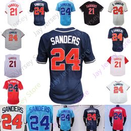 Deion Sanders Jersey 21 24 Vintage Black Cream Grey Navy Red Cooperstown Baby Blue Pullover Pinstripe Size S-3XL