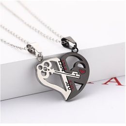 Couple Necklace Broken Heart 2 pcs Key Locket Dad Mom Love you Pendant Necklace Double Color Friends Family Lovers Jewelry Gift GC2000