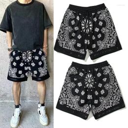 Men's Shorts 2023ss Drawstring Full Cashew Flower Short Men Women High Quality Bead Canvas Casual Sports Black White Printed