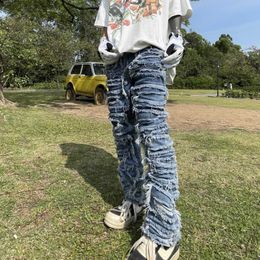 Mens Jeans High street wash do old skinny jeans mens y2k American hip hop brand stick cloth design di nicchia senso distruzione 230330