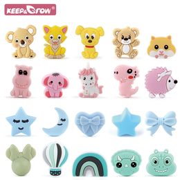 Baby Teethers Toys 5pcs Silicone Beads For DIY Pacifiers Chain Teething Pacifier String Bulk Koala Unicorn Bear rainbow 230329