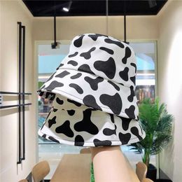 Sun Hats Caps BP New ats Cow Print Women Bucket at Wide Brim Portable Fisherman Caps Female Lady Flat Top Outdoor Panama dable Sun Cap P3 Woman Man