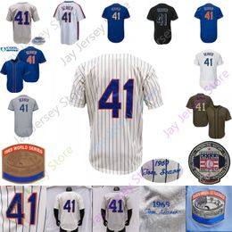 Tom Seaver Jersey Vintage Hall Of Fame 1969 WS Patch Home Away White Cream Pinstripe Blue Green Grey Black Pullover All Stitched