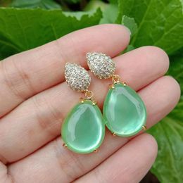 Stud Earrings Y.YING Green Crystal White Mother Of Pearl Shell Cubic Zirconia Pave Dangle