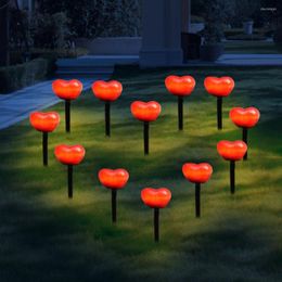 Solar Outdoor Love Heart Lights Red Waterproof Stake Garden Landscape Lamp For Valentines Day Yard Lawn Decor