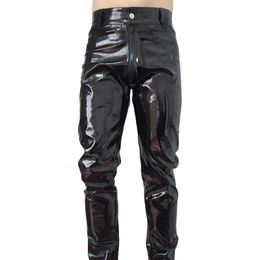 Men's Pants Sexy Faux Leather Wetlook Tight Leggings Clubwear Zip Trousers Autumn Baggy Fashion Oversize Sports 230330