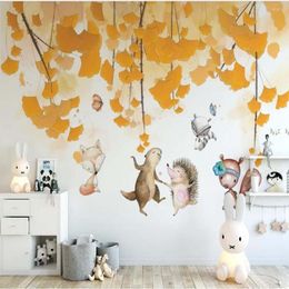 Wallpapers 3D Ginkgo Leaves Carton Animal Kids Bedroom Wallpaper Mural Art Wall Decal HD Po Paper Rolls Murals Contact