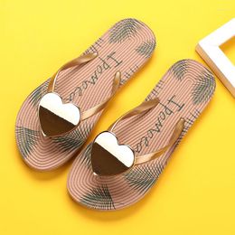 Slippers Women Flip-Flops Summer Comfortable Flats Slide Love Decoration Non-Slip Holiday Beach Shoes Casual Female Sandals