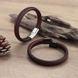 Bangle Fashion Charm Red Faux Leather Braided Bracelet Metal Magnetic Buckle Men's Casual Street Party Jewelry Ornaments