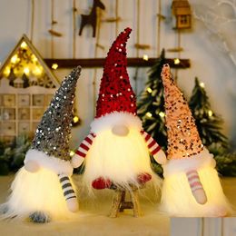 Christmas Decorations Gnome Plush Glowing Toys Home Xmas New Year Bling Toy Ornaments Kids Gifts Drop Delivery Garden Festive Party S Dhqpc