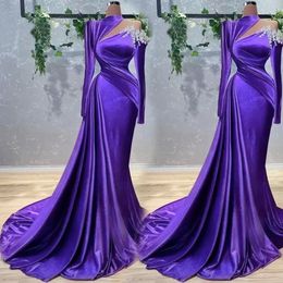 Mermaid Evening Dresses Formal Prom Party Gown High Neck Long Sleeve Floor-Length Sweep Train Applique long Zipper Plus Size Custom