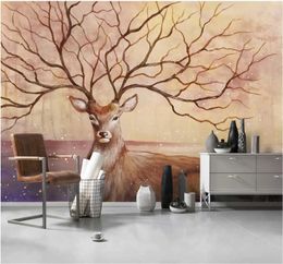 Wallpapers Xuesu Modern Hand-painted Elk Nordic Style Bedroom TV Background Wall Custom Wallpaper Mural 8D Waterproof Covering