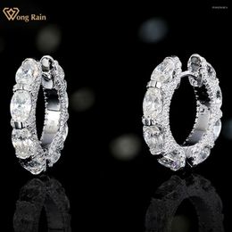 Hoop Earrings Wong Rain 925 Sterling Silver Oval Cut Lab White Sapphire Gemstone Fine Jewelry For Women Anniversary Gift