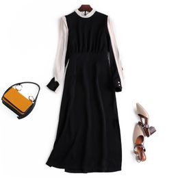 Casual Dresses Autumn Classic Contrast Color Slim Dress Round Neck Long Sleeve OL Dress Stepping Women 230330