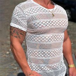 Men's T Shirts T Shirt Men Lace Hollow Out Short Sleeve Shirts Summer Mens Clothing Casual Round Neck Slim Fit Tshirt Tops 230329