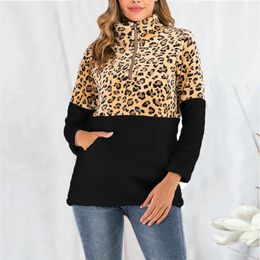 Women's Hoodies & Sweatshirts Wool Hoodie Winter Warm Women Sweatshirt Leopard Print Long Sleeve Pullover Coat Autumn Female Streetwear Muje