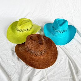 Fashion Hollow Straw Western Cowboy Hat for Women Men Summer Curling Brim Travel Beach Sun Hats Sombrero Hombre