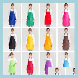 Aprons Mticolor Apron Solid Color Big Pocket Family Cook Cooking Home Baking Cleaning Tools Bib Art Drop Delivery Garden Textiles Dh0Tc