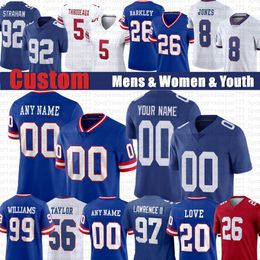 Kayvon Thibodeaux Saquon Barkley Darren Waller Custom Football Jersey Daniel Jones Dexter Lawrence Taylor Michael Strahan Xavier McKinney Andrew Thomas Hodgins