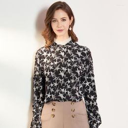 Women's Blouses Women Tops And Black Silk Star Floral High Quality OL 2023 Summer Office Shirts Long Sleeve Casual Sexy Plus Size