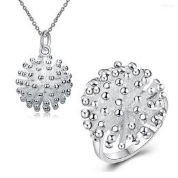 Necklace Earrings Set Fashion 925 Stamp Silver Color Fireworks Pendant Rings Jewelry For Women Charm Classic Wedding Party Gifts