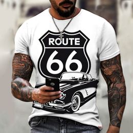 Mens TShirts Summer Male Of Large Sizes Vintage Loose Clothing Short Fashion America Route 66 Printed Letters The Red Breathable 230330