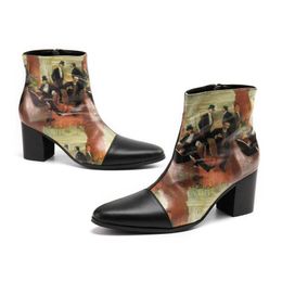 Модная индивидуальность черная печать короткие ботинки мужчина в британском стиле мужская обувь заостренная рыцарь/вечеринка/шоу Botas hombre!