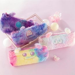 Cute Cartoon Monster Large Capacity Soft Plush Pencil Bag Pouch Case Pencilcase Stationery Organiser For School Student Gift