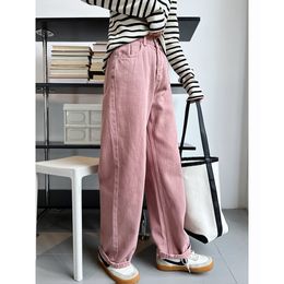 Women's Jeans Dirty Pink Wash Jean's Loose High Waist Slim Straight Wide Leg Pants 230330