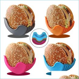 Food Savers Storage Containers Retractable Sandwich Hamburger Fixed Box Buns Reusable Sile Burger Rack Holder Clip Drop Delivery H Dhw40